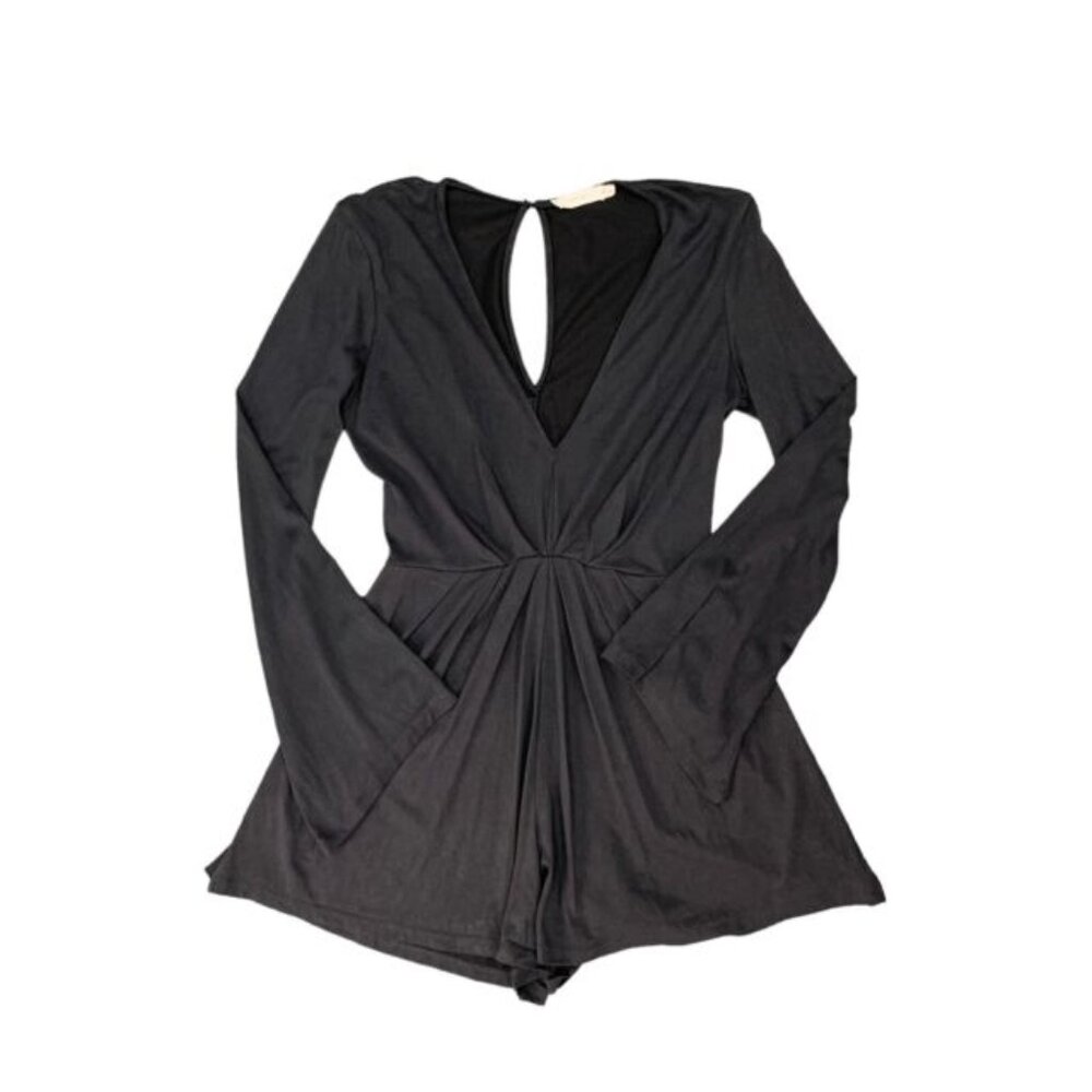 Lush Gray Long Bell Sleeve Romper